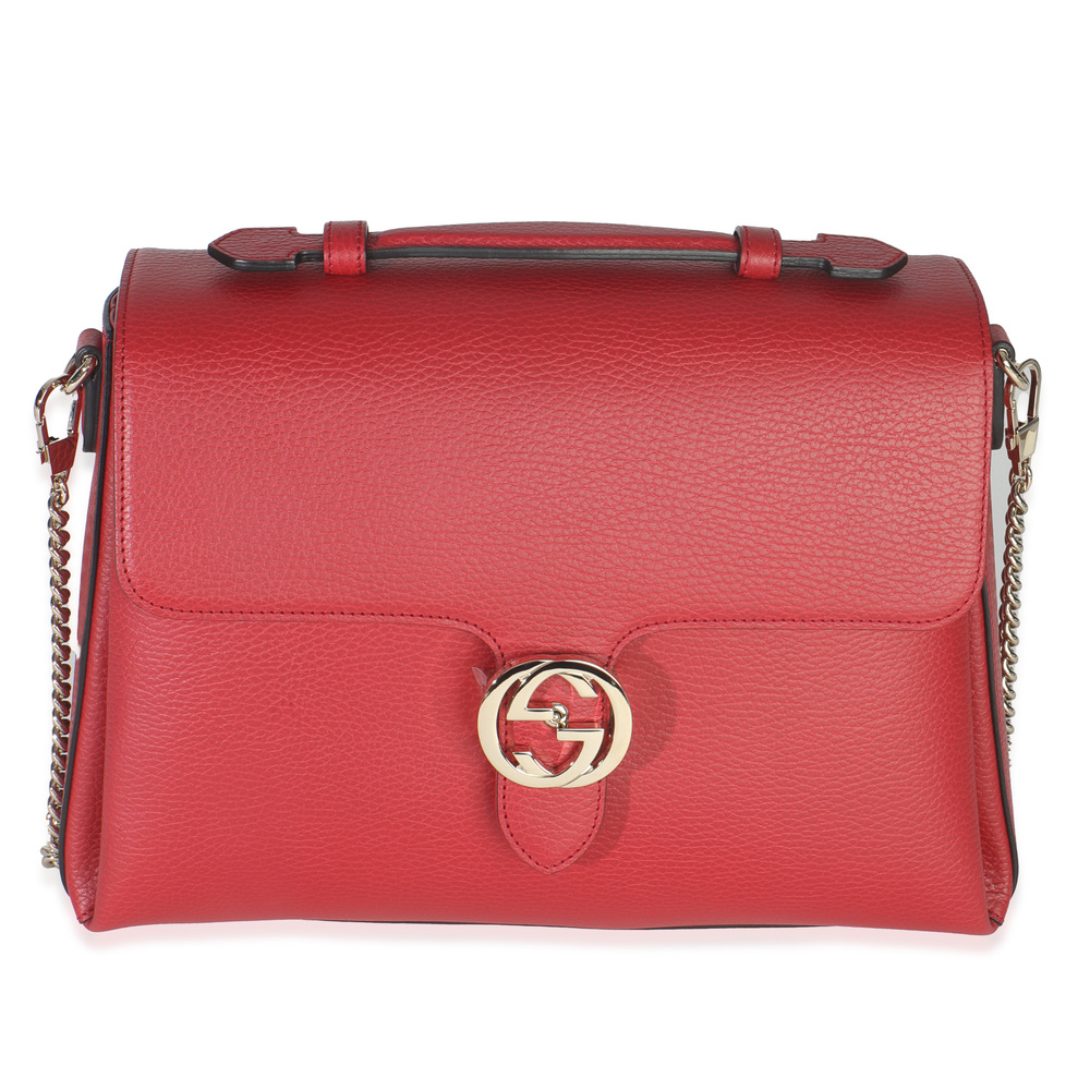 Gucci Red Dollar Calfskin Medium Interlocking G Top Handle Bag